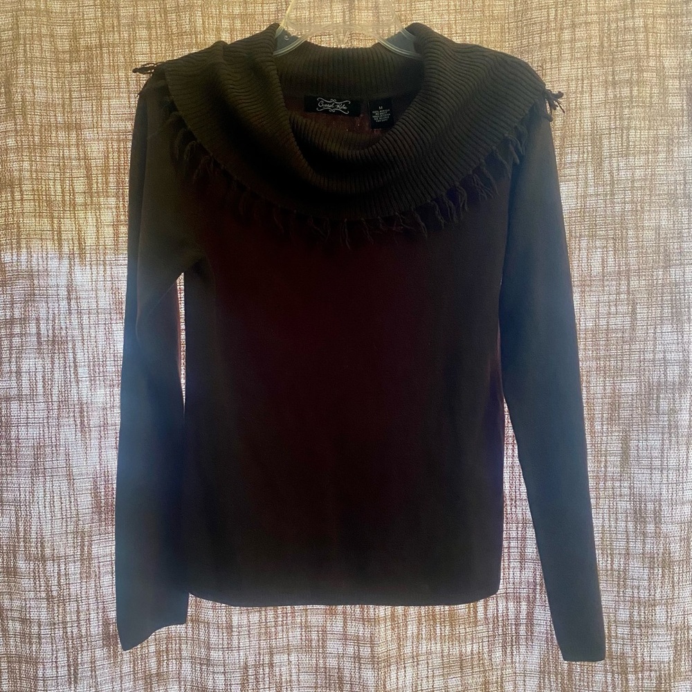 Crystal Kobe Brown Knit Sweater w/ Fold-Over Neck | Size M